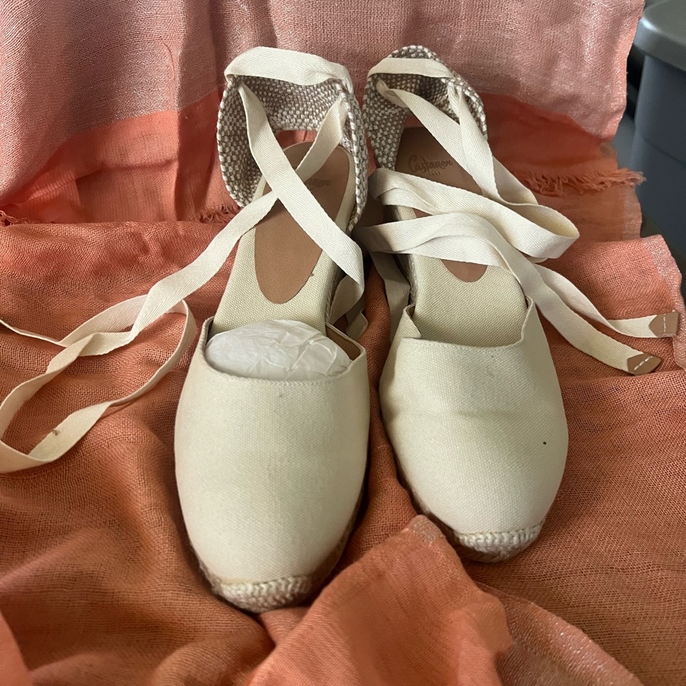 Cream Espadrille Flats with Ankle Straps